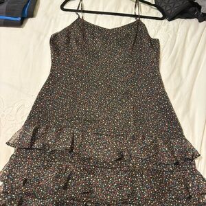 Dress Forum Black Ruffled Tiered Mini Dress with colorful floral design